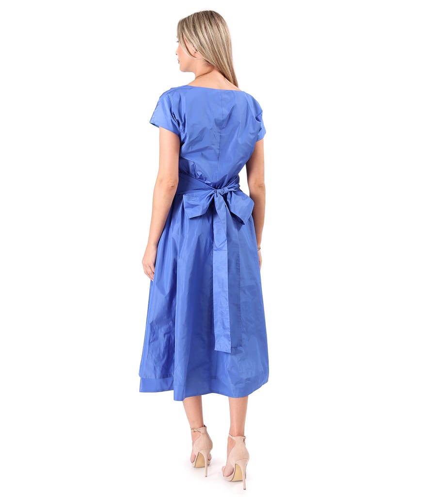 Rochie midi din tafta usoara cu cordon funda si perle