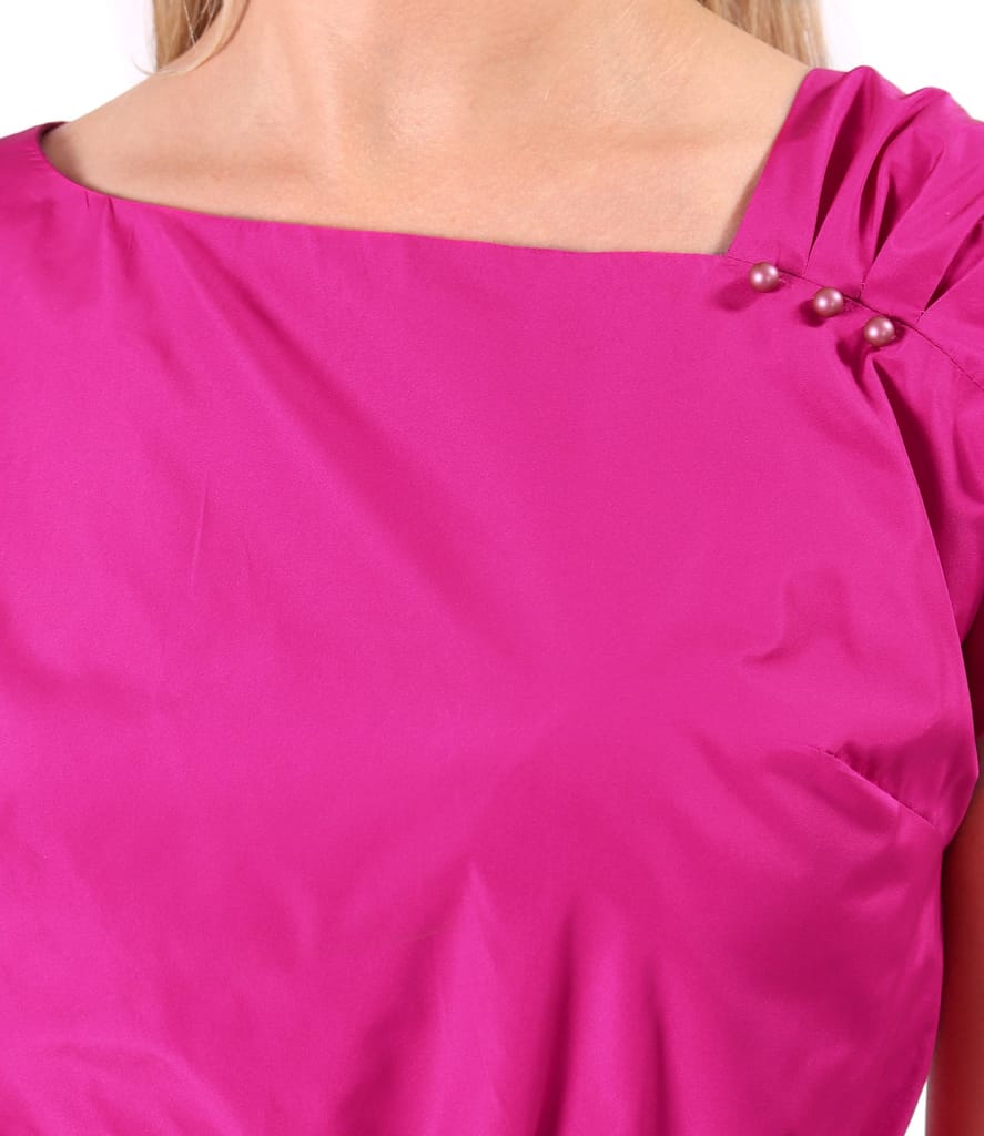 Rochie midi din tafta usoara cu cordon funda si perle