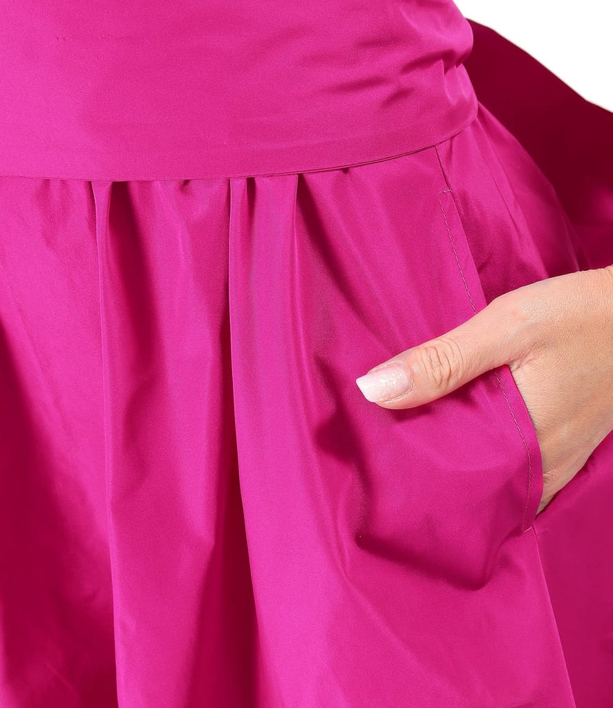 Rochie midi din tafta usoara cu cordon funda si perle