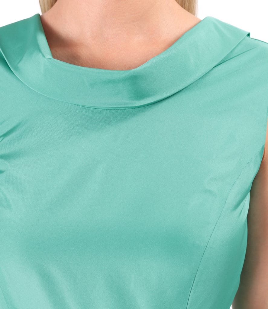 Rochie midi de cocktail din tafta usoara cu guler bie si trena la spate