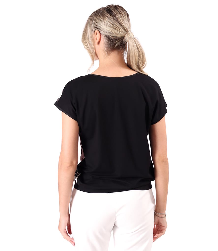 Bluza lejera cu fata din matase naturala imprimata cu motive geometrice
