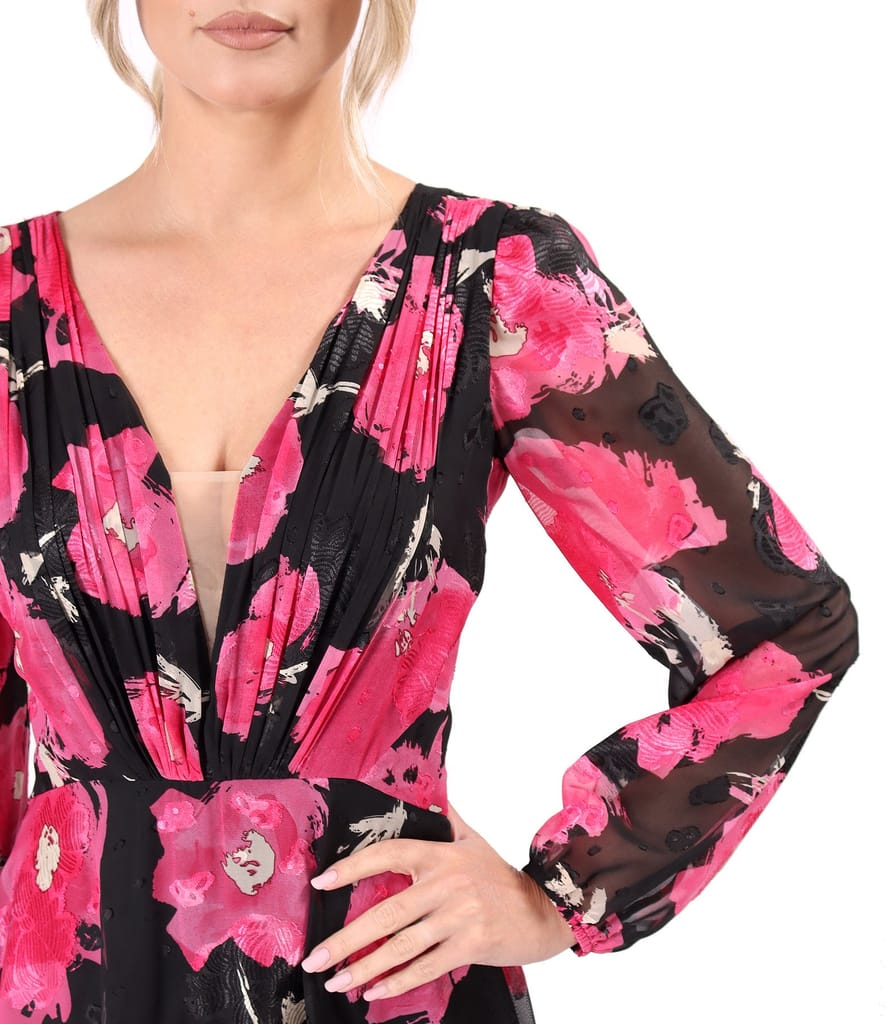Rochie de seara din voal imprimat cu motive florale