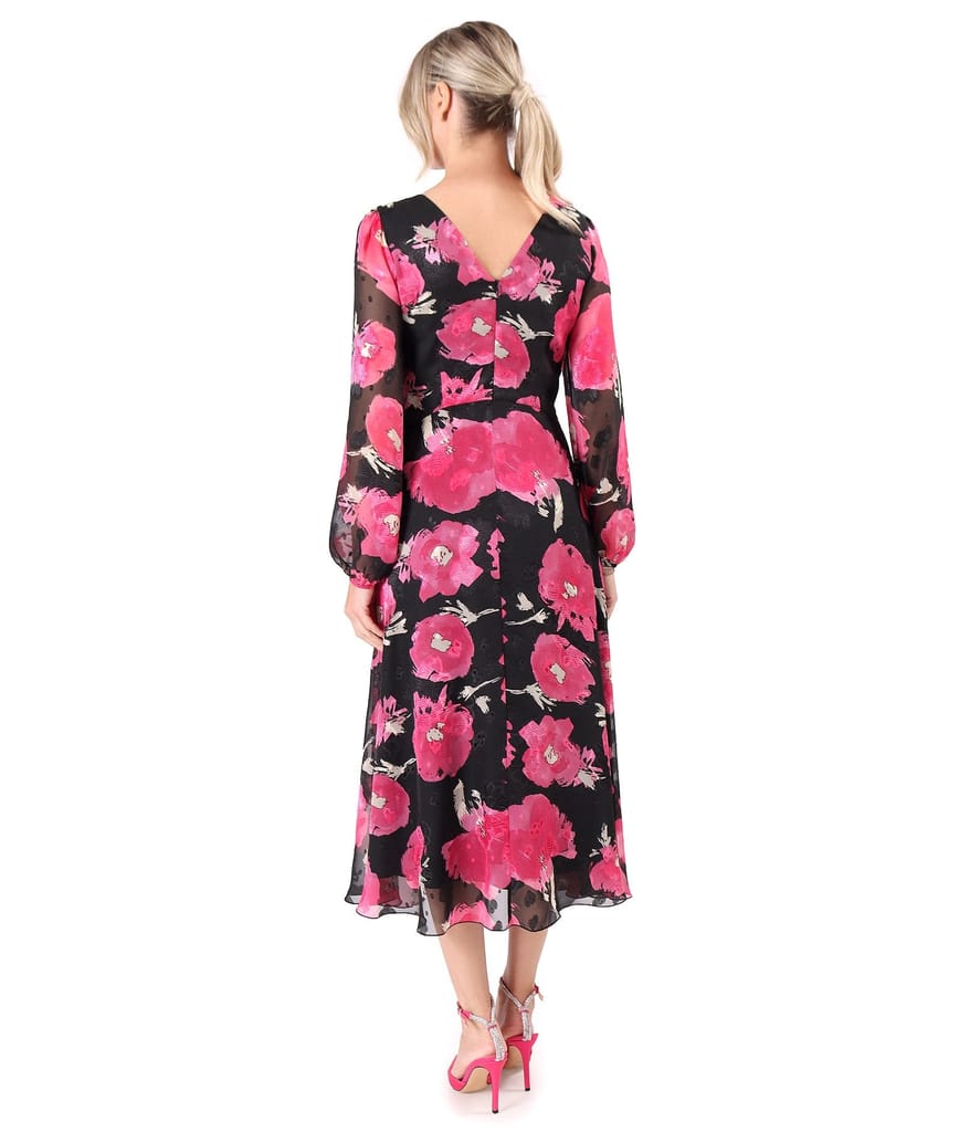 Rochie de seara din voal imprimat cu motive florale