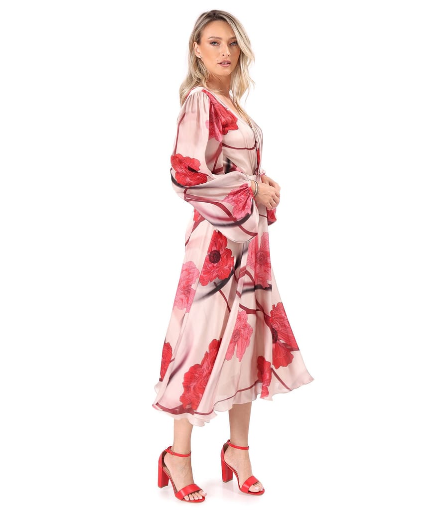 Rochie de seara din voal imprimat cu motive florale