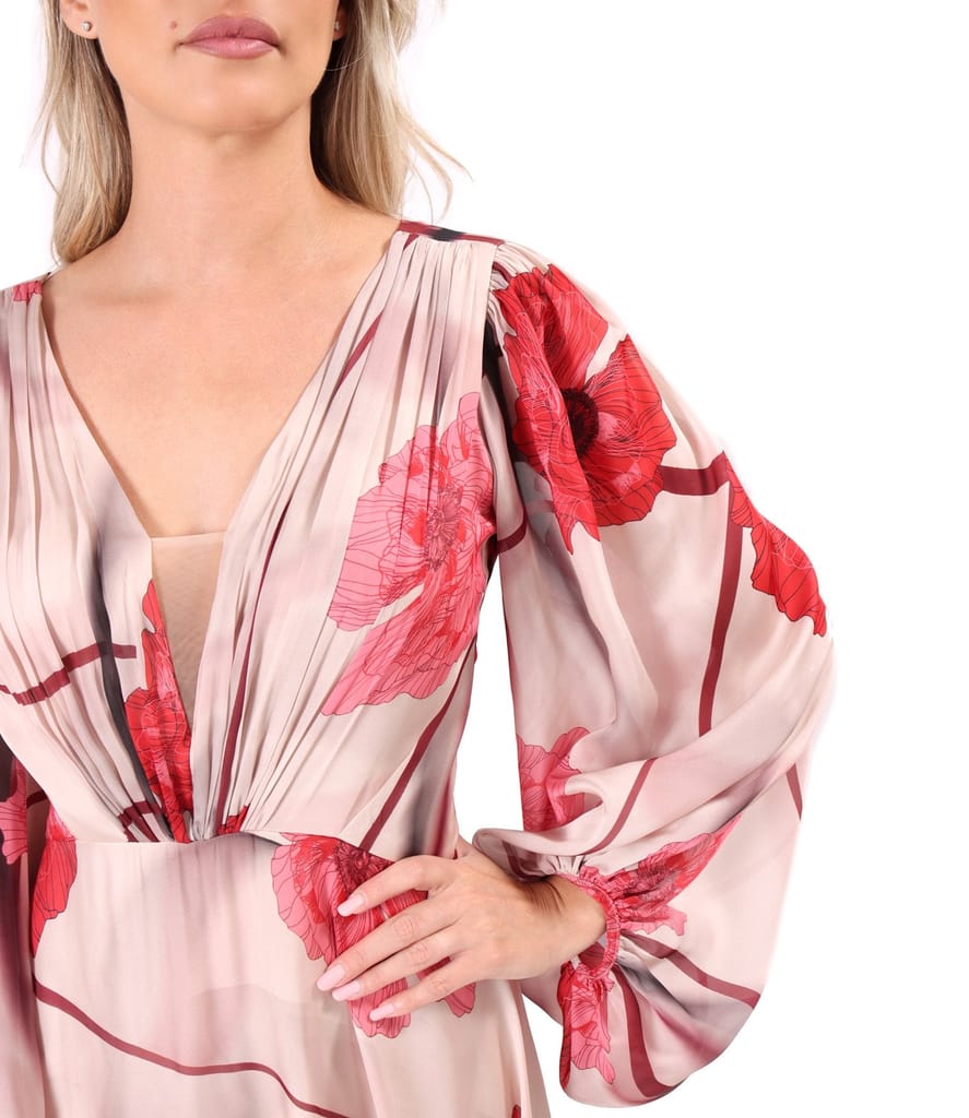 Rochie de seara din voal imprimat cu motive florale