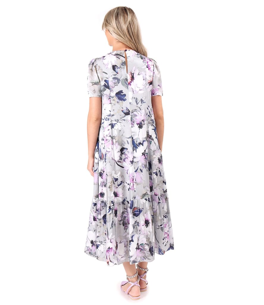 Rochie midi lejera din viscoza cu matase naturala imprimata cu motive florale