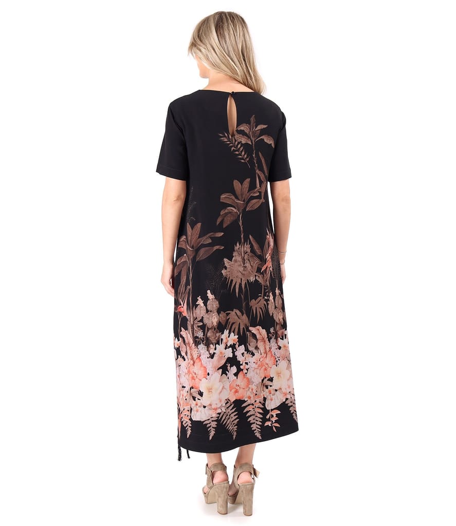 Rochie lunga din viscoza cu imprimeu floral si slit lateral