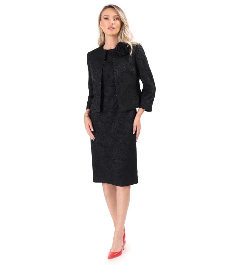 Sacou si rochie din brocart elastic cu motive florale