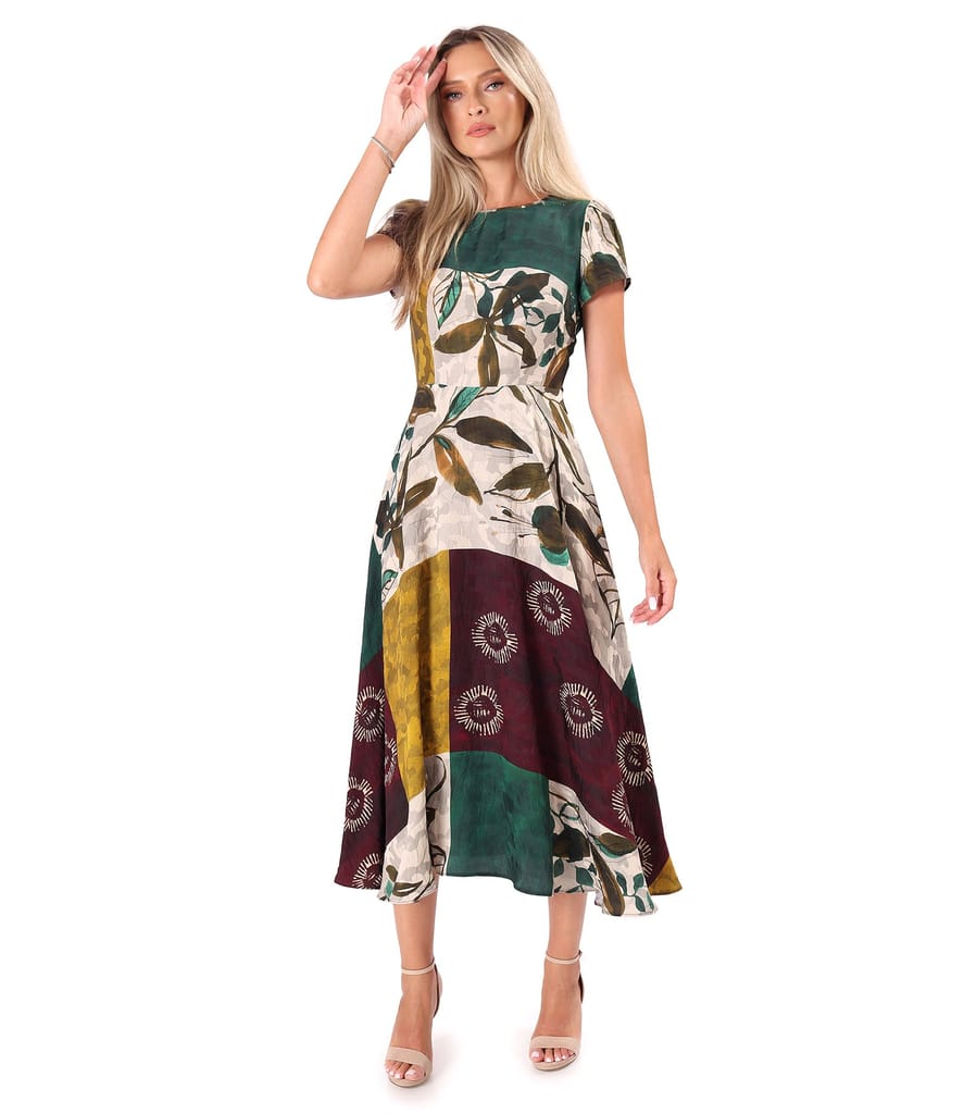 Rochie midi eleganta din viscoza imprimata