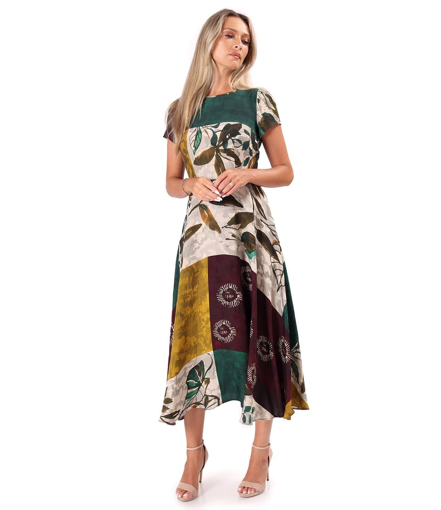 Rochie midi eleganta din viscoza imprimata