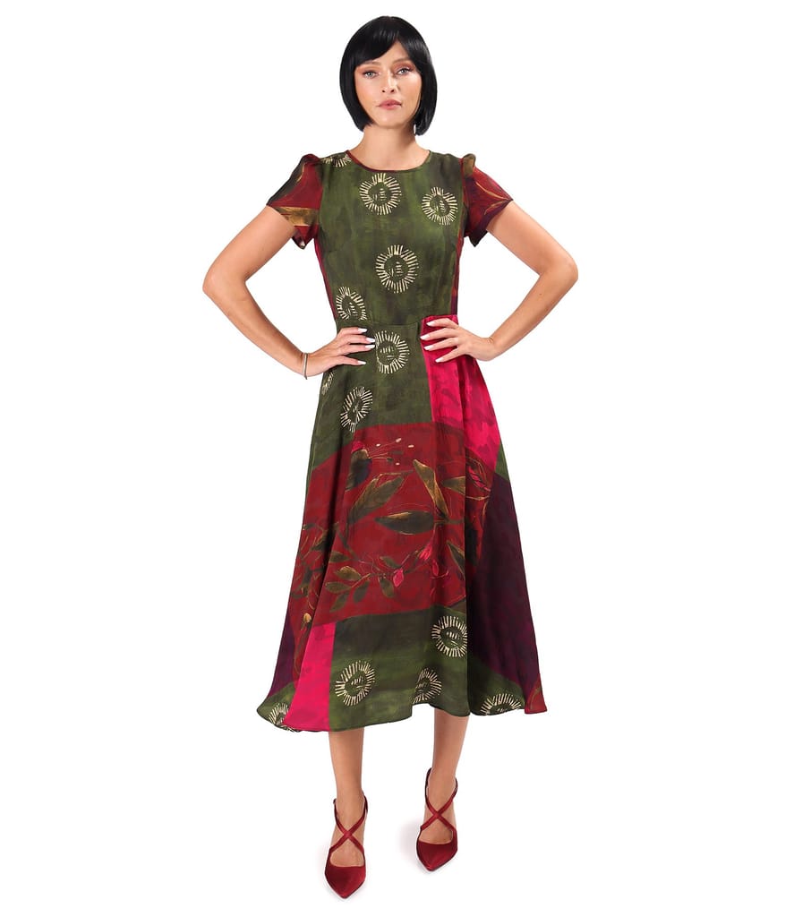 Rochie midi eleganta din viscoza imprimata