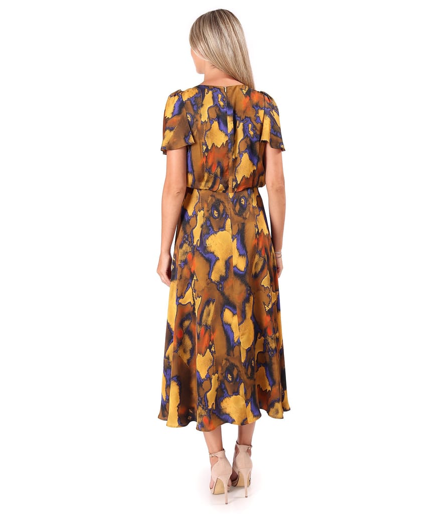 Rochie midi eleganta din satin de viscoza imprimata