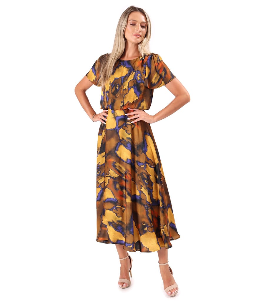 Rochie midi eleganta din satin de viscoza imprimata