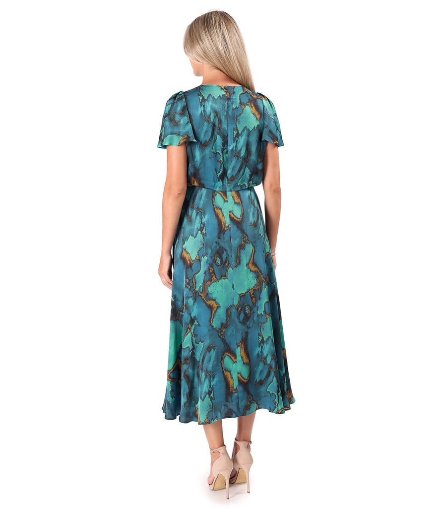 Rochie midi eleganta din satin de viscoza imprimata