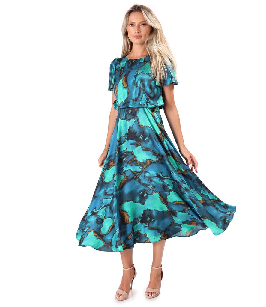 Rochie midi eleganta din satin de viscoza imprimata