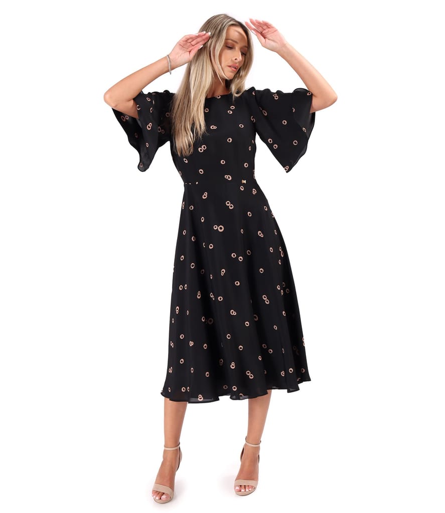 Rochie midi din viscoza imprimata cu motive geometrice