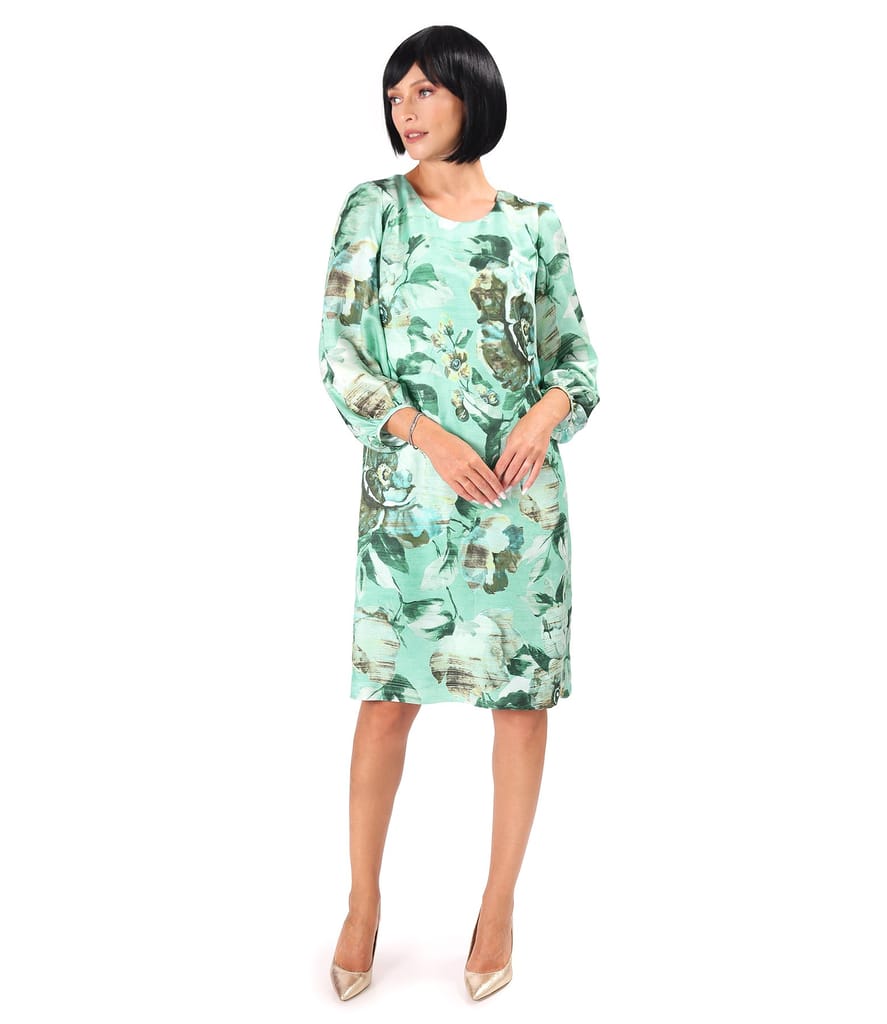Rochie lejera din viscoza cu matase naturala imprimata cu motive florale
