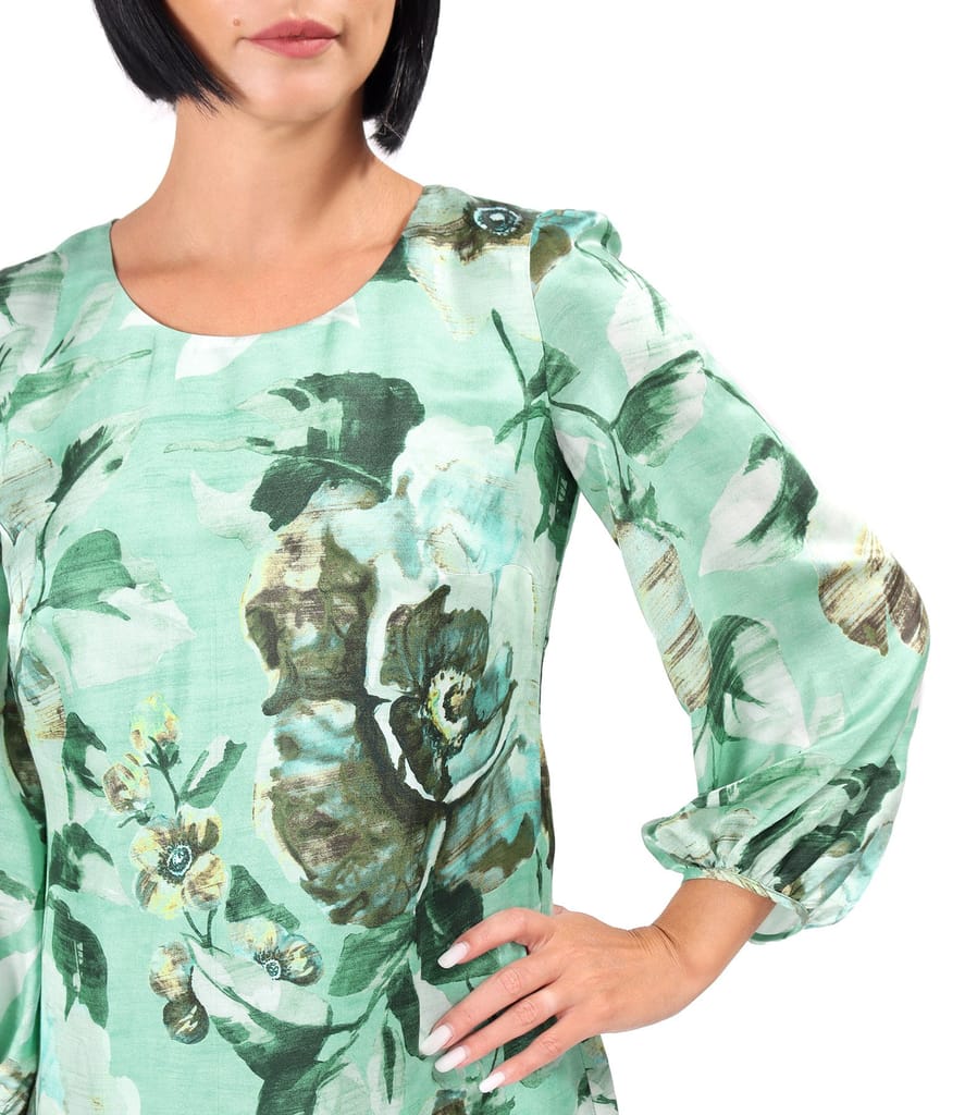 Rochie lejera din viscoza cu matase naturala imprimata cu motive florale