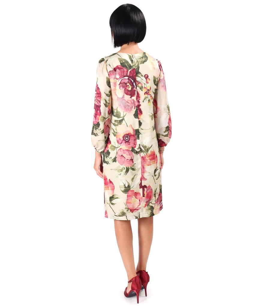 Rochie lejera din viscoza cu matase naturala imprimata cu motive florale