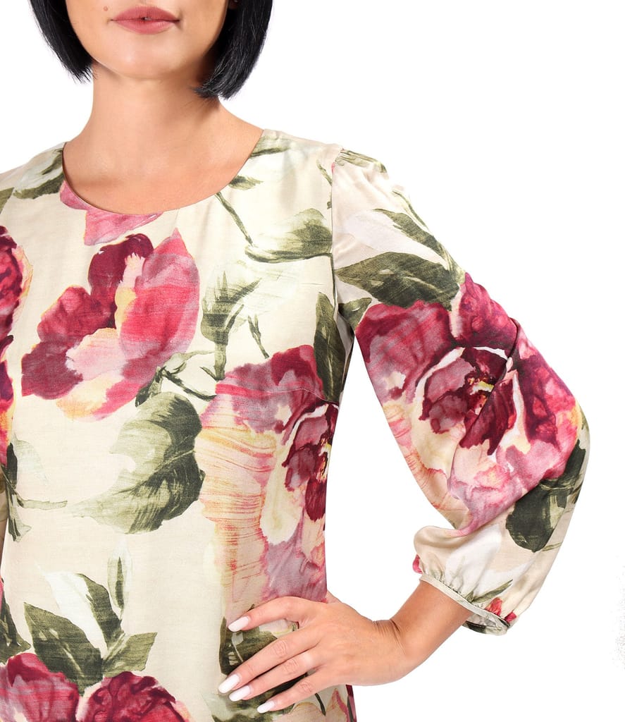 Rochie lejera din viscoza cu matase naturala imprimata cu motive florale