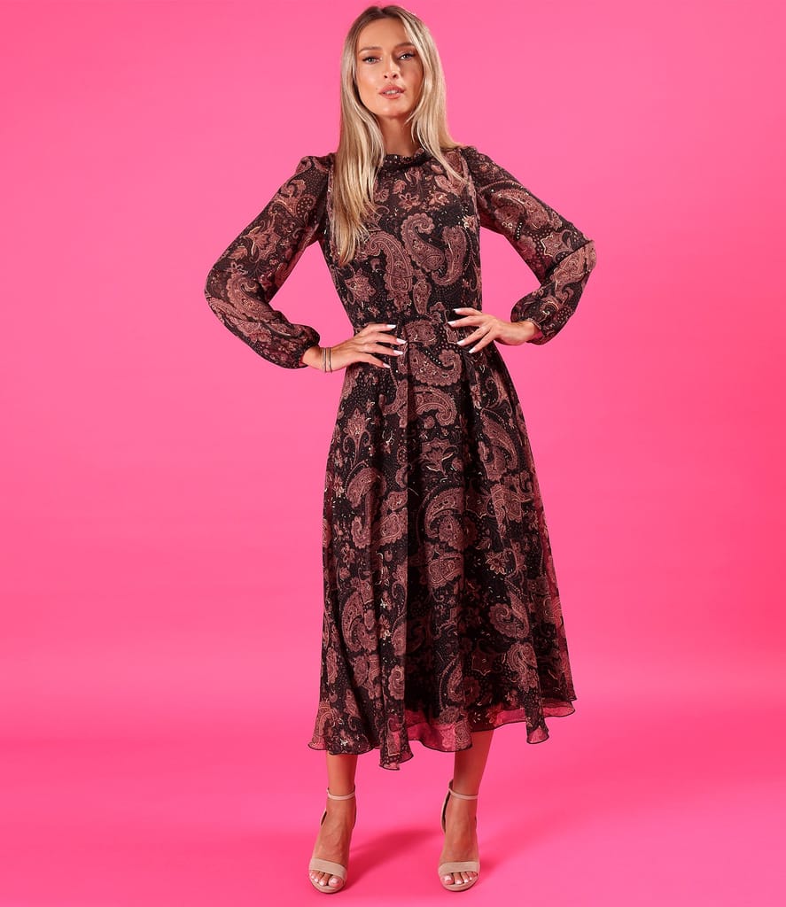 Rochie midi din voal imprimat cu motive paisley