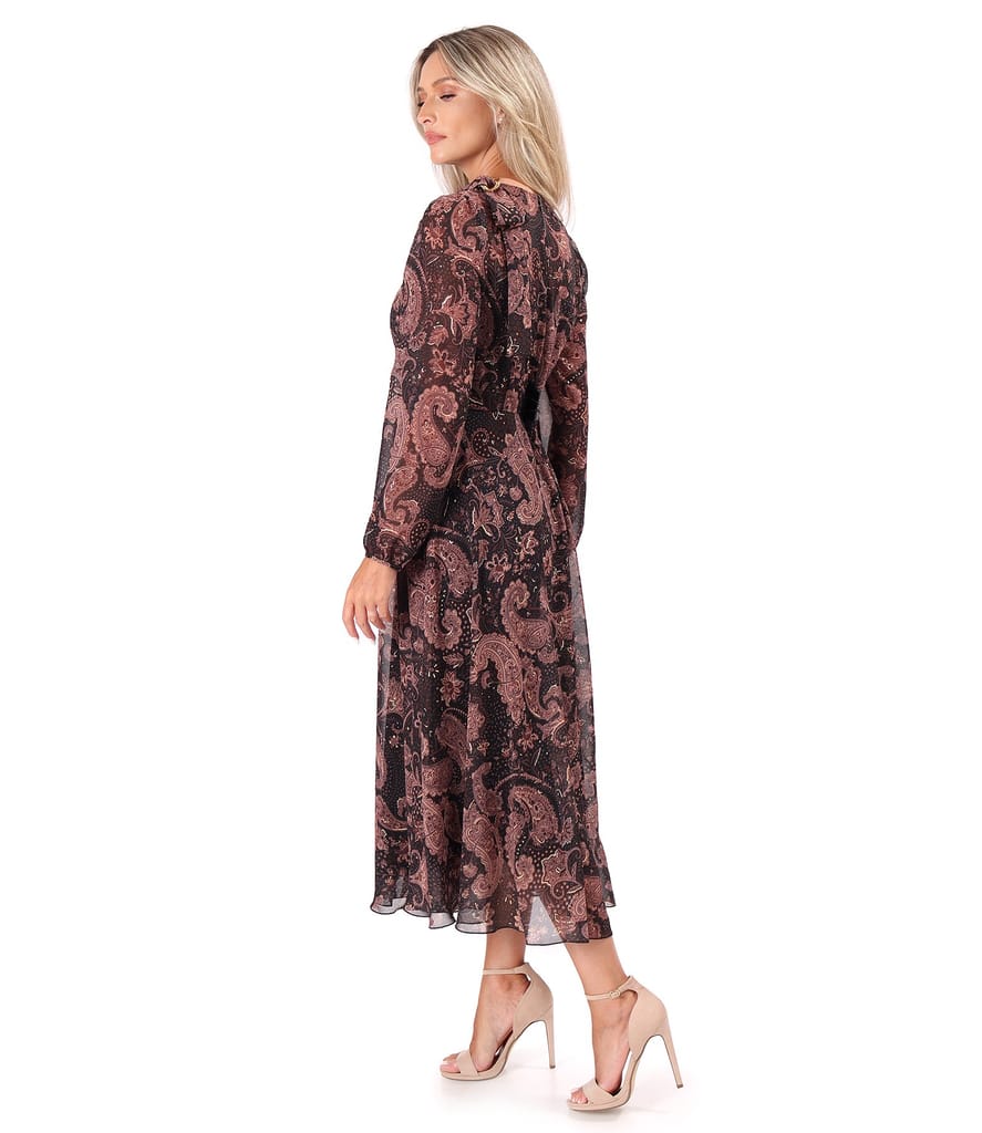 Rochie midi din voal imprimat cu motive paisley