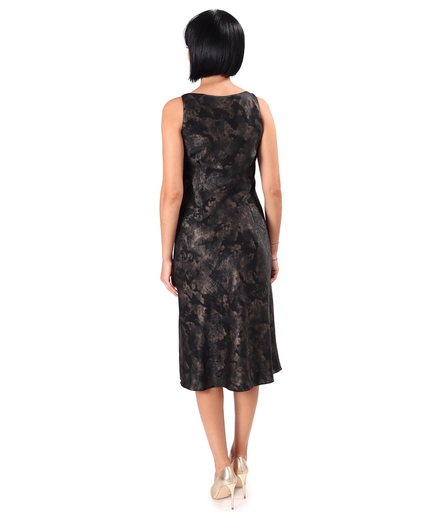Rochie midi pe bie imprimata cu motive aurii