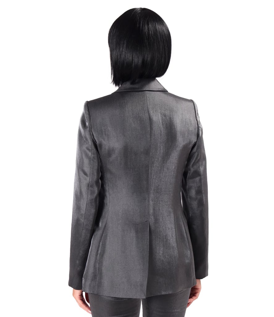 Sacou elegant satinat cu rever si floare decorativa
