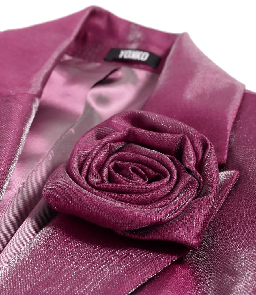 Sacou elegant satinat cu rever si floare decorativa