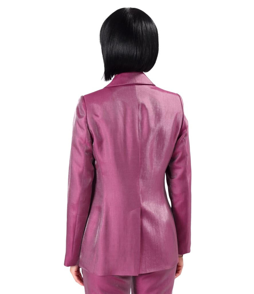 Sacou elegant satinat cu rever si floare decorativa