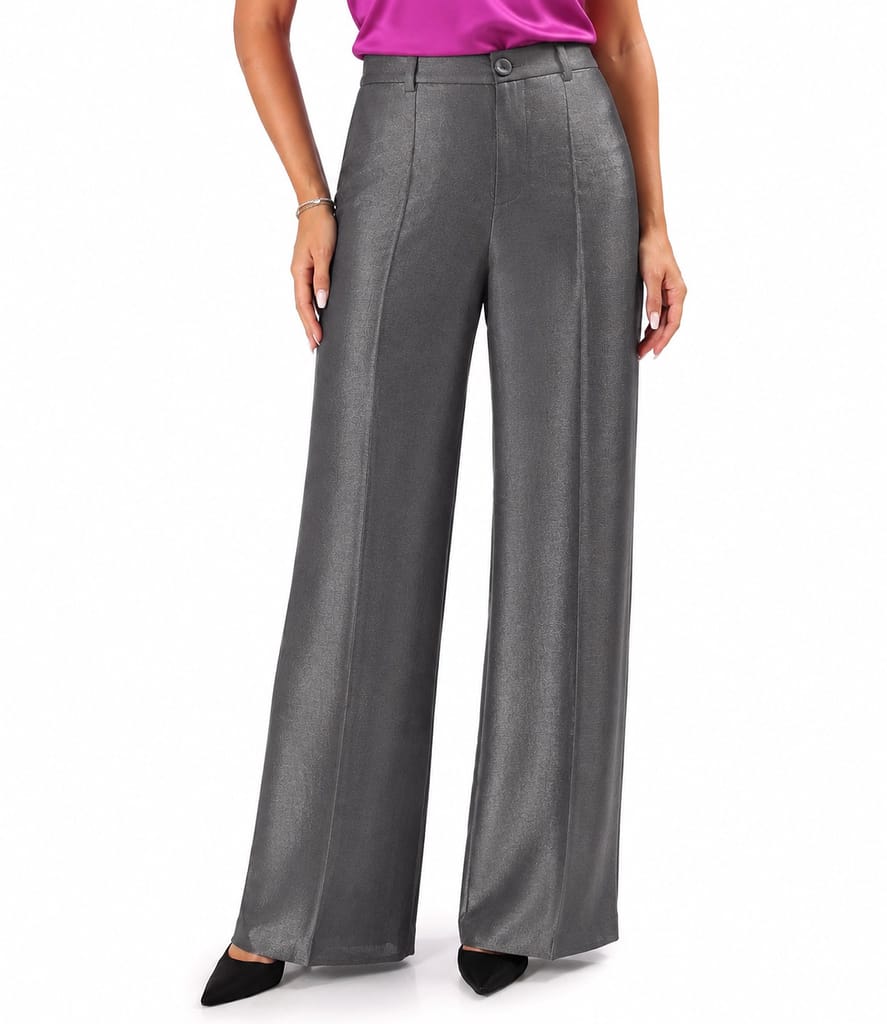 Pantaloni largi din tesatura cu aspect satinat