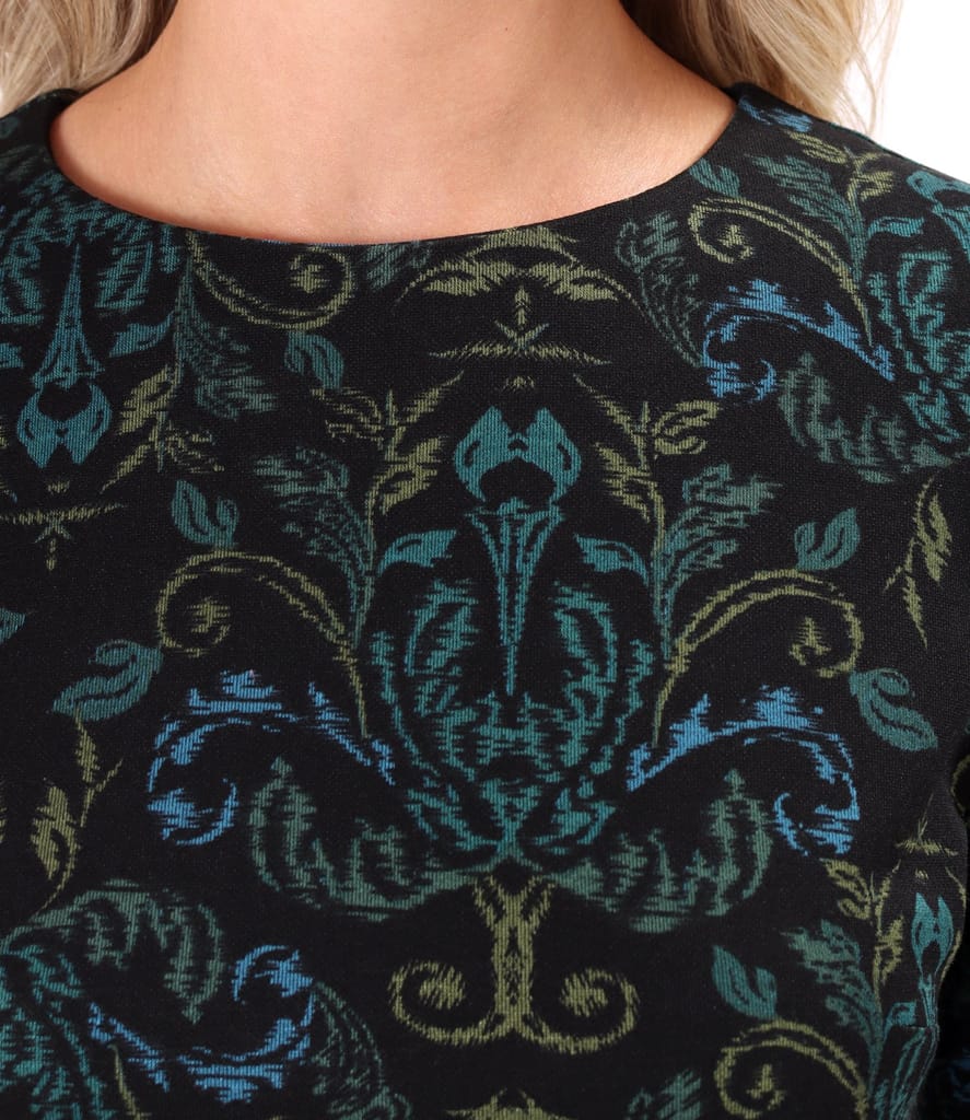 Rochie din jerse elastic gros imprimat cu motive florale