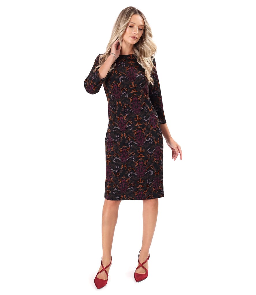 Rochie din jerse gros imprimat cu motive florale