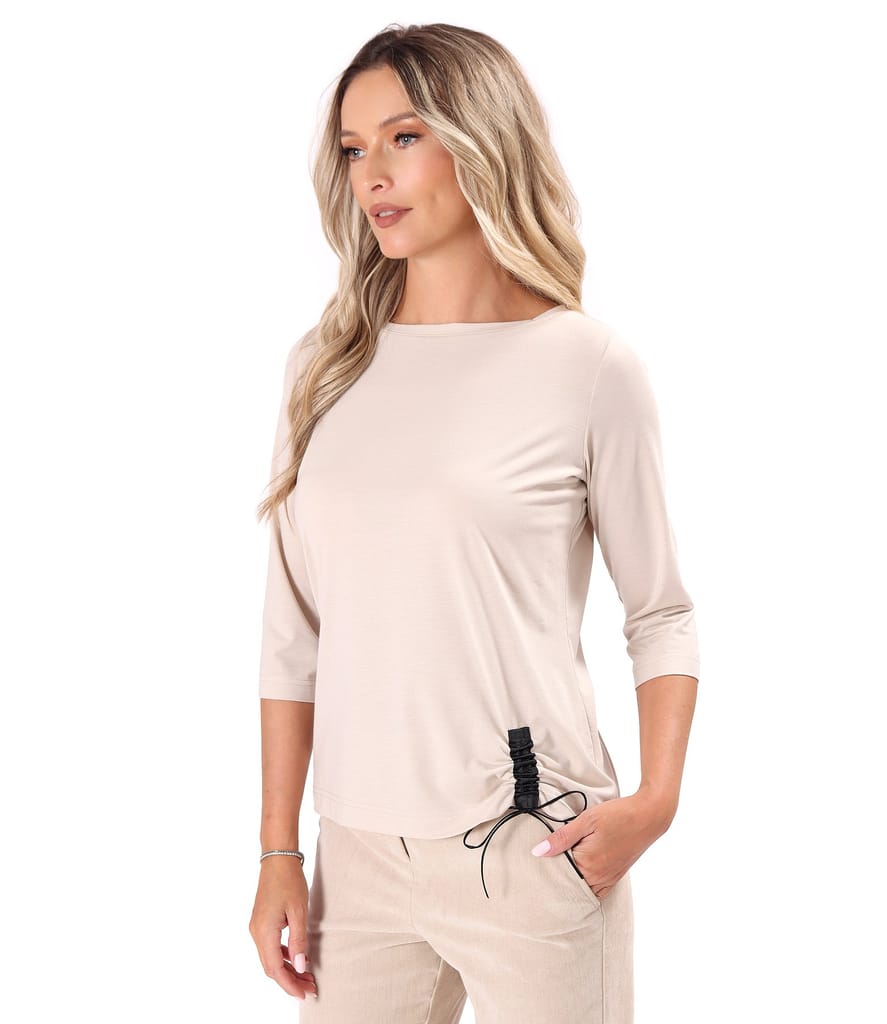 Bluza din jerse elastic uni cu snur in partea de jos