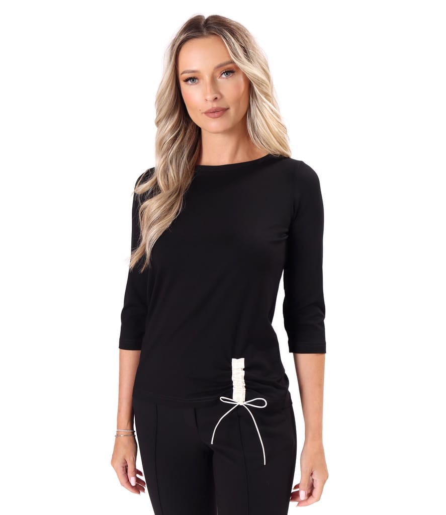 Bluza din jerse elastic uni cu snur in partea de jos