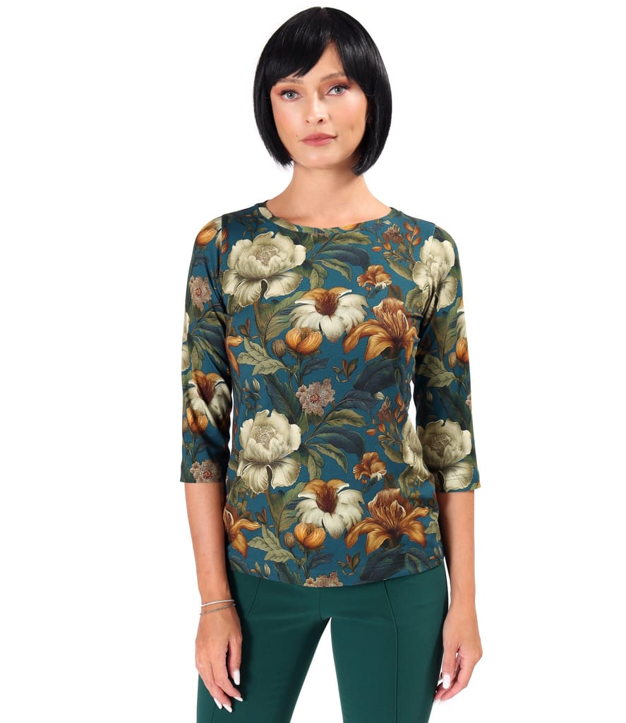 Bluza din jerse elastic de viscoza imprimat cu motive florale
