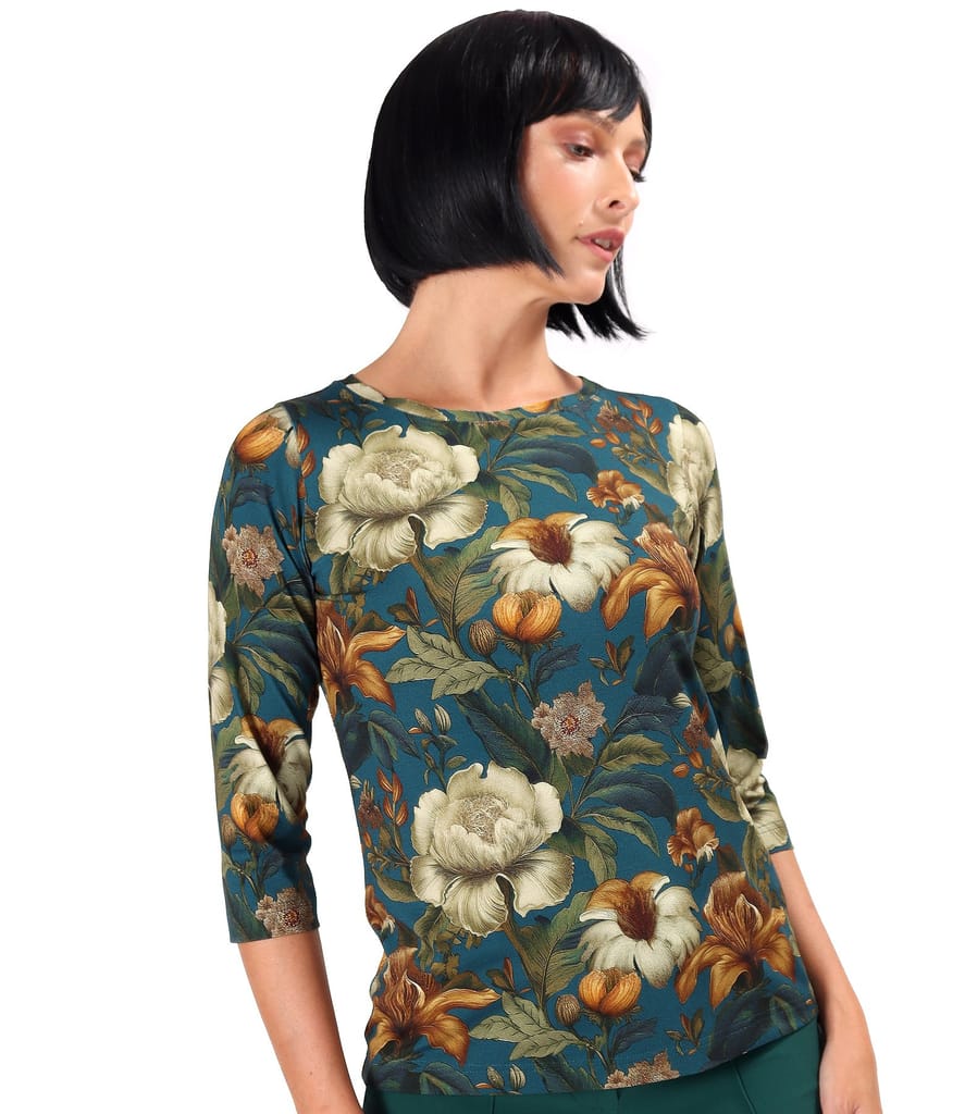 Bluza din jerse elastic de viscoza imprimat cu motive florale