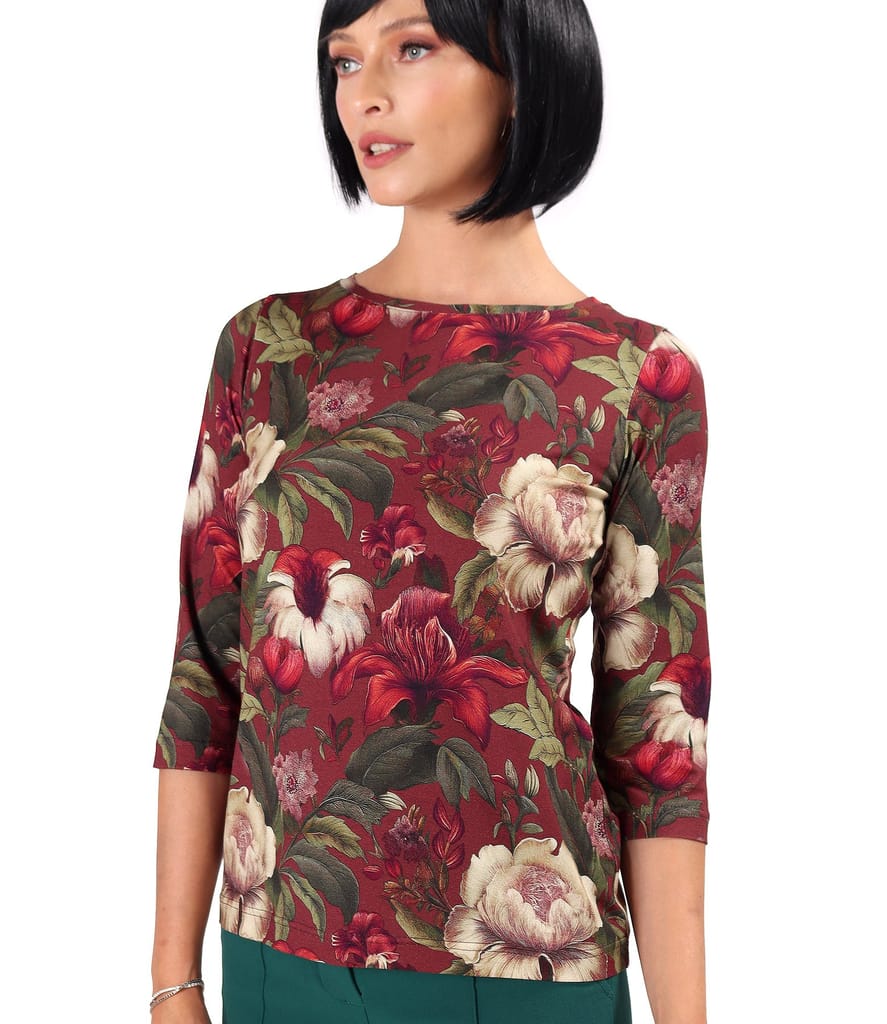Bluza din jerse elastic de viscoza imprimat cu motive florale