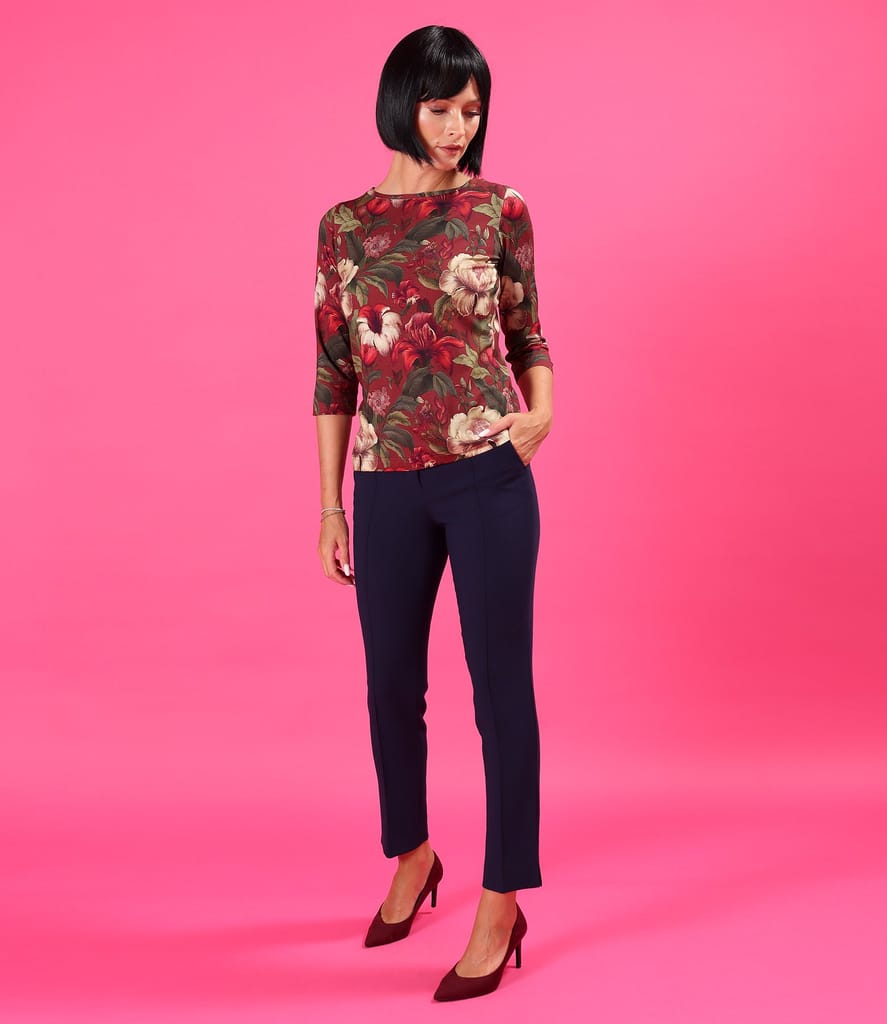 Bluza din jerse elastic de viscoza imprimat cu motive florale