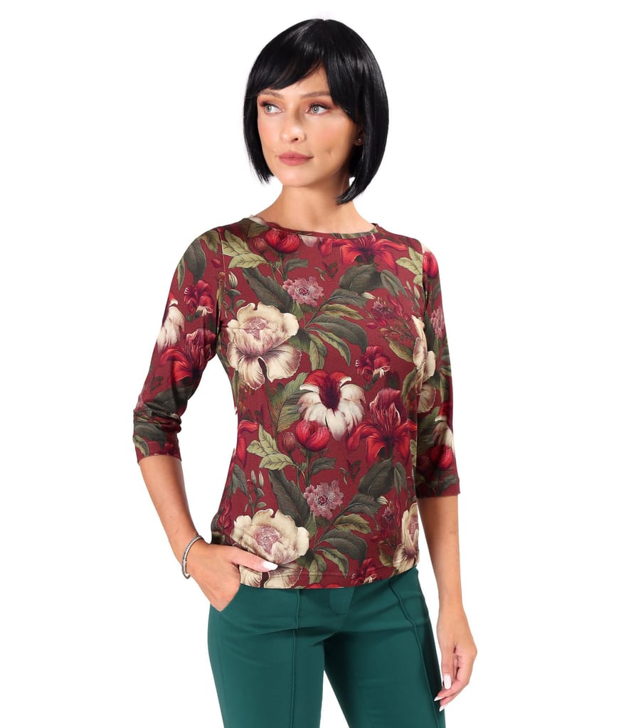 Bluza din jerse elastic de viscoza imprimat cu motive florale