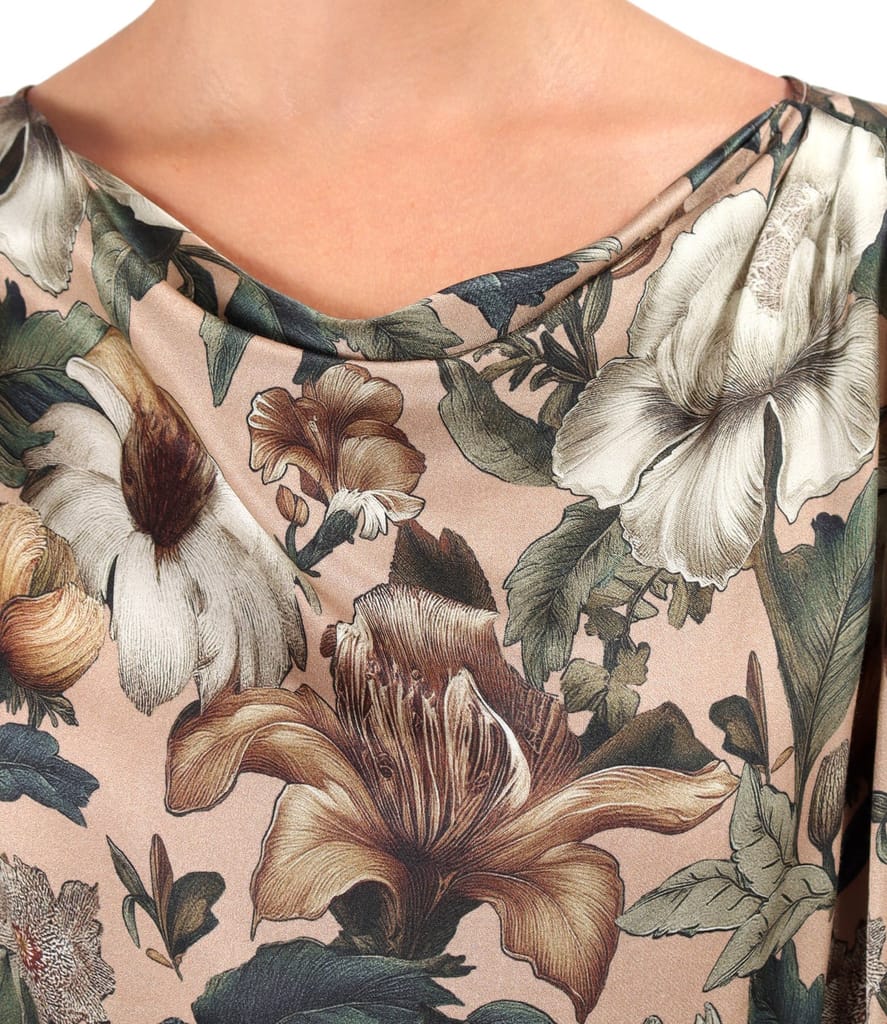 Rochie midi din viscoza cu matase naturala imprimata cu motive florale