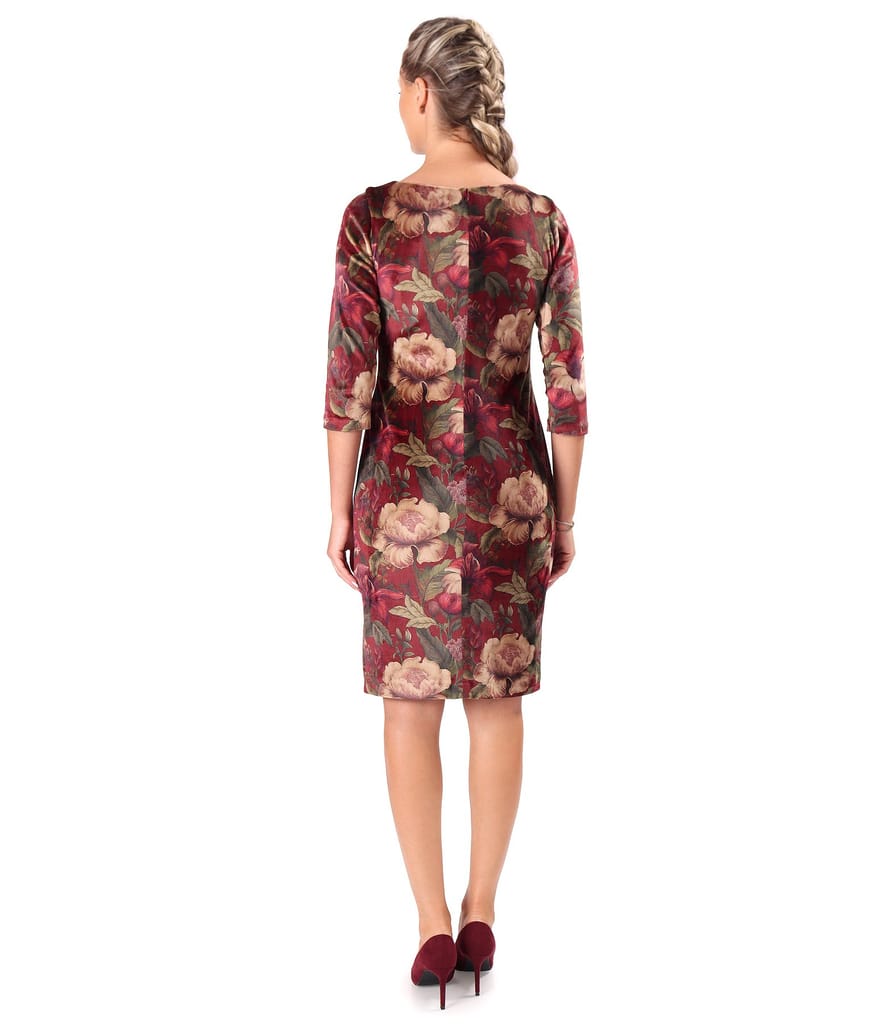 Rochie eleganta din catifea densa imprimata cu motive florale