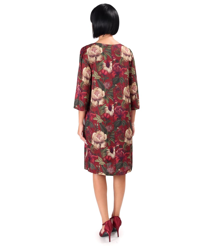 Rochie lejera din viscoza cu matase naturala cu motive florale