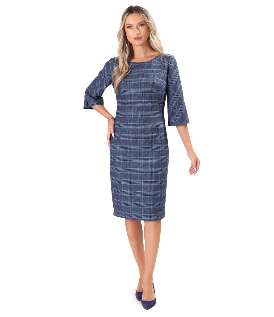 Rochie office in carouri cu bumbac si lana