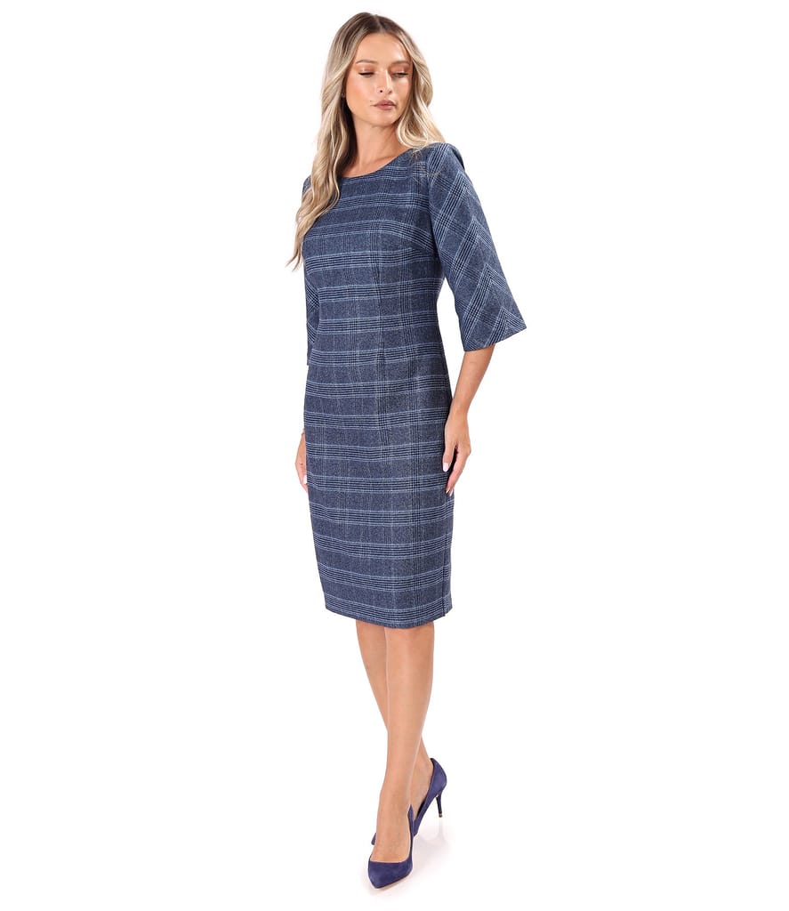 Rochie office in carouri cu bumbac si lana