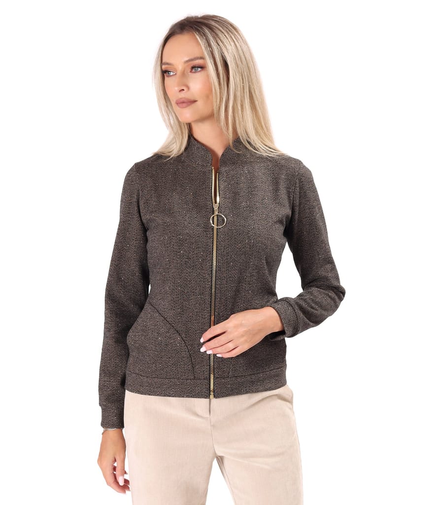 Hanorac tip bomber cu fermoar si textura in spic