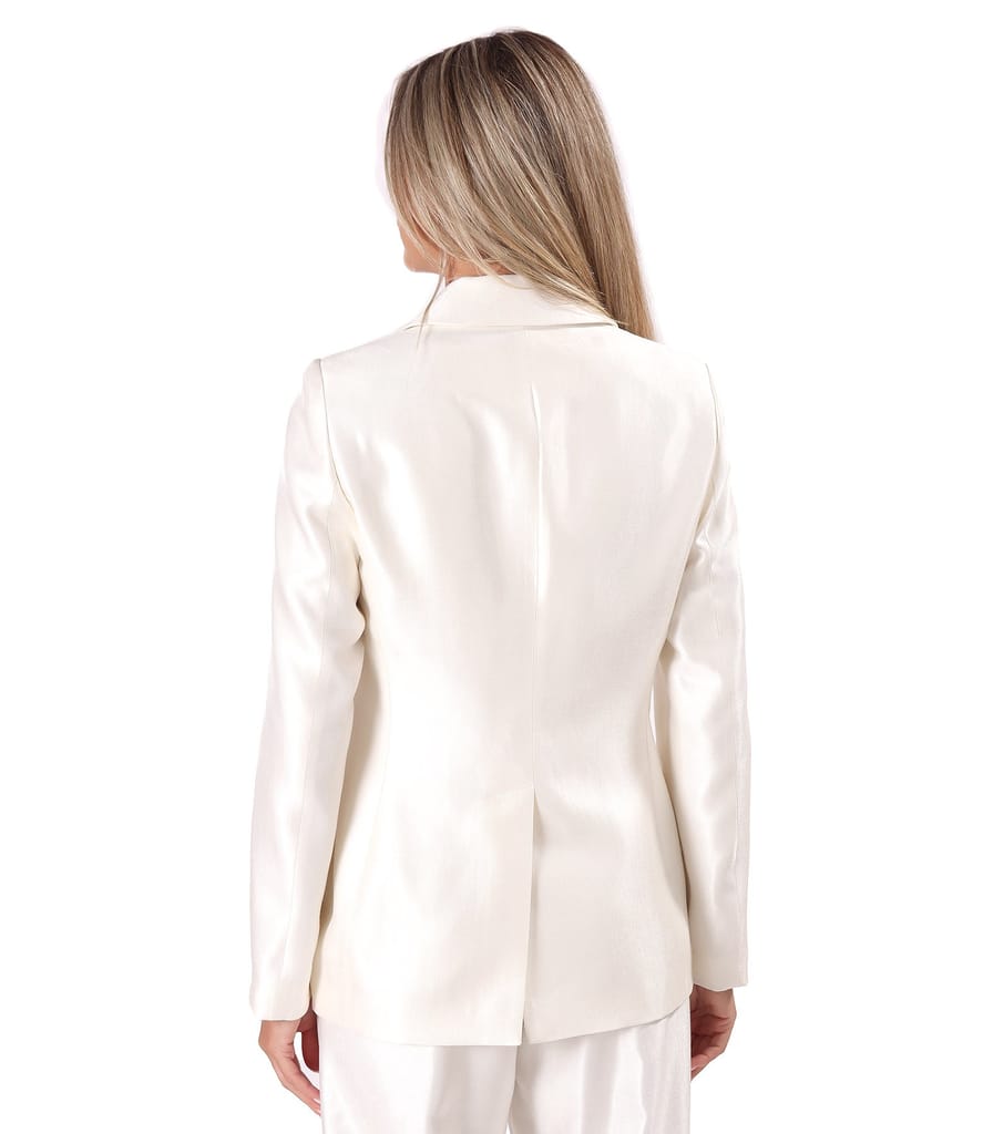 Sacou elegant satinat cu rever si floare decorativa