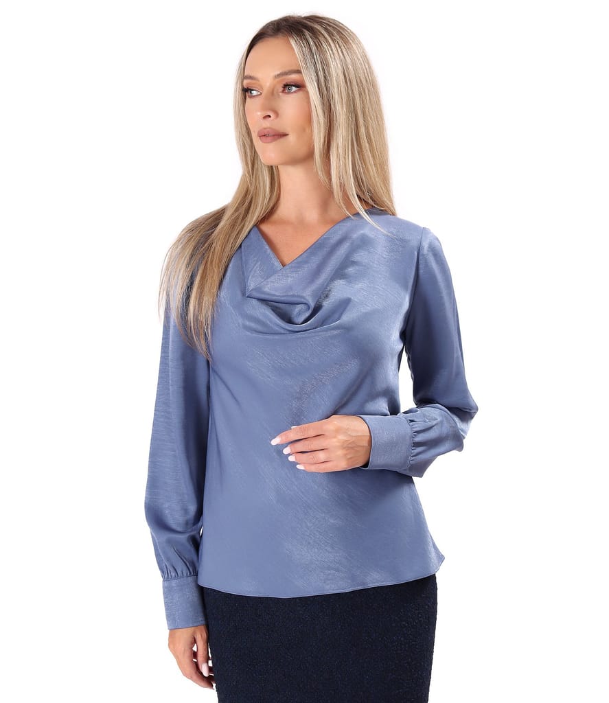 Bluza eleganta cu decolteu drapat si maneci lungi