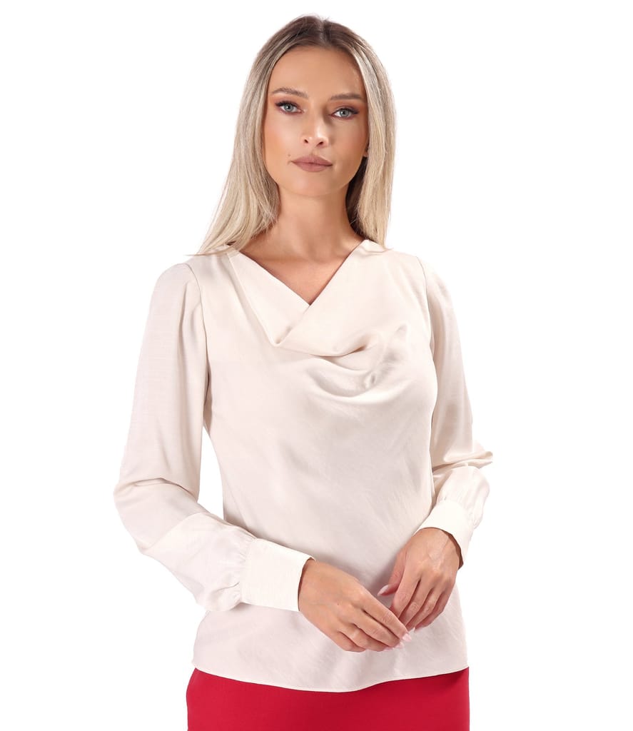 Bluza eleganta cu decolteu drapat si maneci lungi