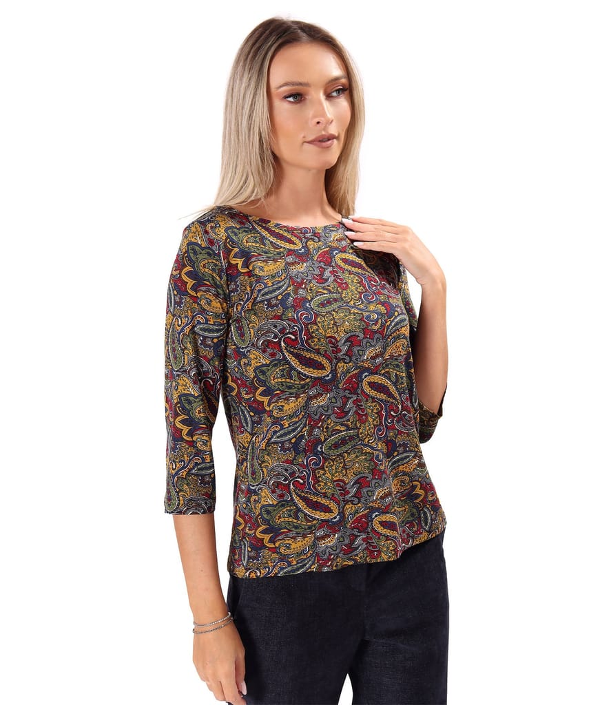 Bluza din jerse elastic de viscoza imprimat cu motive paisley